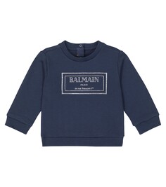 Толстовка из хлопкового джерси с логотипом baby Balmain Kids, синий