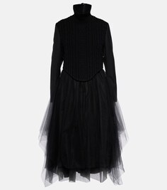 Платье миди из смесовой шерсти и тюля Noir Kei Ninomiya, черный