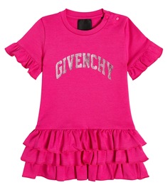 Детское хлопковое платье с декором Givenchy Kids, розовый