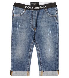 Детские потертые джинсы с высокой посадкой Dolce&amp;Gabbana Kids, синий