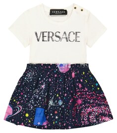 Хлопковое платье с логотипом baby Versace Kids, мультиколор