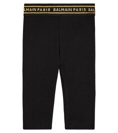 Леггинсы из смесовой шерсти с логотипом baby Balmain Kids, черный