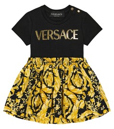 Хлопковое платье с логотипом baby Versace Kids, черный