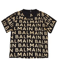 Хлопковая футболка с логотипом baby Balmain Kids, золото