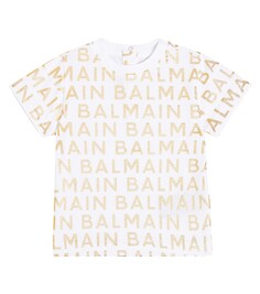 Футболка из хлопкового джерси с логотипом baby Balmain Kids, белый