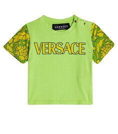 Футболка силуэта baby barocco из смесового хлопка Versace Kids, зеленый