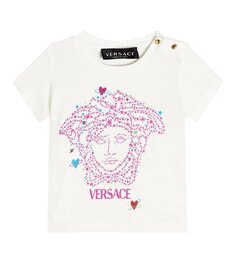 Футболка из хлопкового джерси с детским принтом Versace Kids, белый