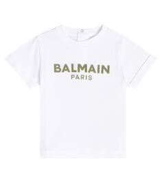 Футболка из хлопкового джерси с логотипом baby Balmain Kids, белый