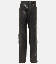 Прямые кожаные брюки с низкой посадкой Mugler, черный