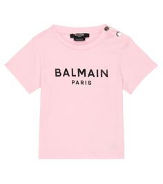 Футболка из хлопкового джерси с логотипом baby Balmain Kids, розовый
