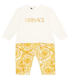Комбинезон baby barocco из смесового хлопка Versace Kids, золото