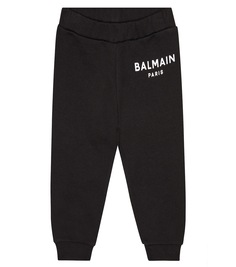 Хлопковые спортивные штаны с логотипом baby Balmain Kids, черный