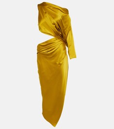 Платье миди из шелкового атласа на одно плечо с вырезом The Sei, золото