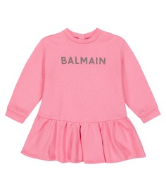 Детское платье-толстовка из хлопка Balmain Kids, розовый