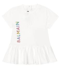 Детское платье-футболка из хлопка Balmain Kids, белый