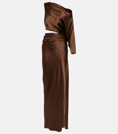 Шелковое платье на одно плечо с драпировкой The Sei, коричневый
