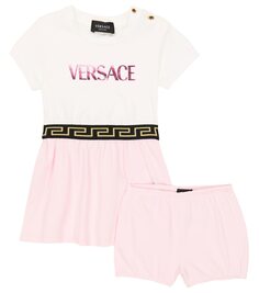 Платье из смесового хлопка с логотипом baby Versace Kids, мультиколор