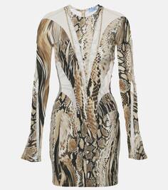 Мини-платье из тюля и джерси со вставками Mugler, мультиколор