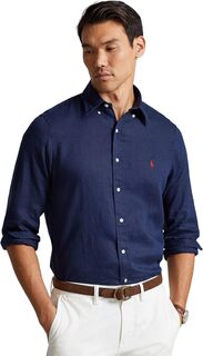 Льняная рубашка классического кроя с длинными рукавами Polo Ralph Lauren, цвет Newport Navy