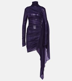 Асимметричное мини-платье из шифона с драпировкой Mugler, фиолетовый
