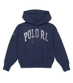 Худи из хлопкового джерси с логотипом Polo Ralph Lauren Kids, синий