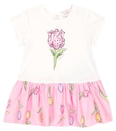 Детское платье из смесового хлопка с цветочным принтом Monnalisa, розовый
