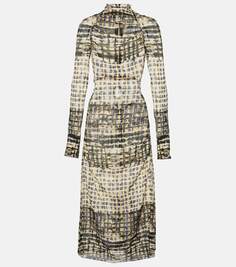 Платье миди из смесового шелка со змеиным принтом Knwls, мультиколор