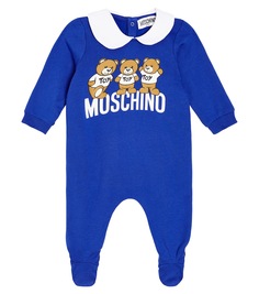 Комбинезон из хлопкового джерси с плюшевым мишкой для малыша Moschino Kids, синий