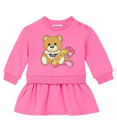 Платье из смесового хлопка с детским принтом Moschino Kids, розовый