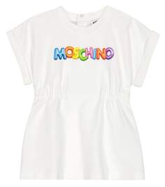 Платье из хлопкового джерси с детским принтом Moschino Kids, белый