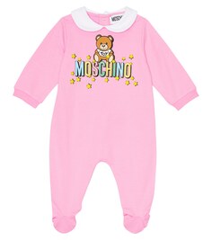 Комбинезон из хлопкового джерси с детским принтом Moschino Kids, розовый