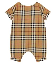 Комбинезон baby burberry в клетку из смесового хлопка Burberry Kids, бежевый