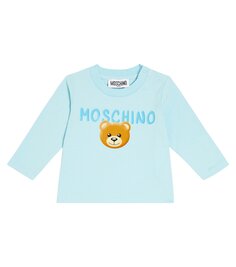 Футболка из хлопкового джерси с плюшевым мишкой baby bear Moschino Kids, синий