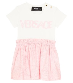 Платье из хлопкового джерси с логотипом baby Versace Kids, белый