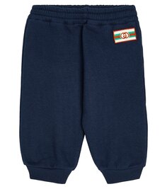 Спортивные брюки из хлопкового джерси с логотипом baby Gucci Kids, синий