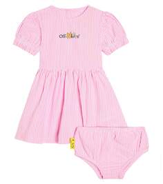 Детское хлопковое платье с забавными цветами Off-White Kids, розовый