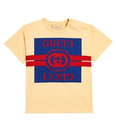 Футболка из хлопкового джерси с логотипом baby Gucci Kids, желтый