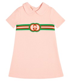 Детское хлопковое платье с переплетением g Gucci Kids, розовый