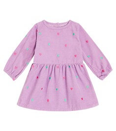 Платье из хлопкового вельвета с вышивкой Stella Mccartney Kids, мультиколор