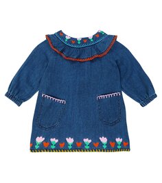 Детское джинсовое платье с вышивкой Stella Mccartney Kids, синий