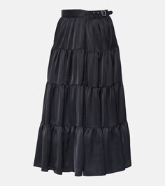Плиссированная атласная юбка с запахом Noir Kei Ninomiya, черный