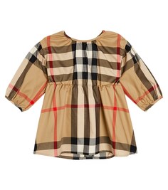 Детское платье в клетку в винтажную клетку из смесового хлопка Burberry Kids, бежевый