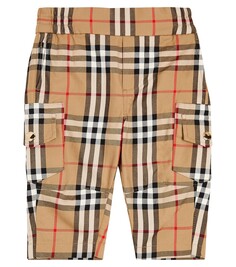 Детские брюки карго из хлопка в клетку в винтажную клетку Burberry Kids, бежевый