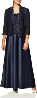 Женское длинное платье-жакет с атласной юбкой Alex Evenings, цвет Midnight
