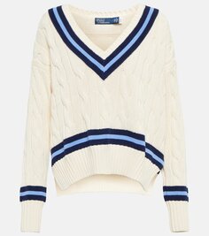 Хлопковый свитер косой вязки Polo Ralph Lauren, мультиколор