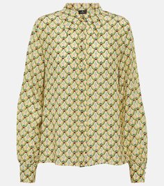 Рубашка из шелкового крепдешина с цветочным принтом Etro, зеленый