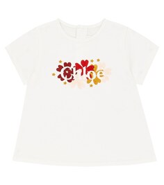 Хлопковая футболка с логотипом baby Chloé Kids, белый
