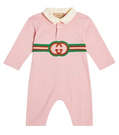 Детский хлопковый комбинезон с узором g Gucci Kids, розовый