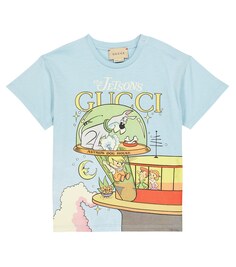 Хлопковая футболка с детским принтом Gucci Kids, мультиколор