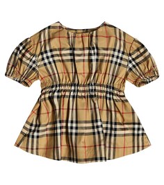 Платье в клетку baby burberry из смесового хлопка Burberry Kids, мультиколор